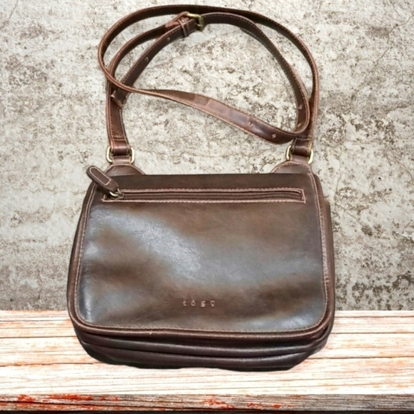 Togo Vintage Faux Leather Crossbody Purse Brown - Picture 1 of 7